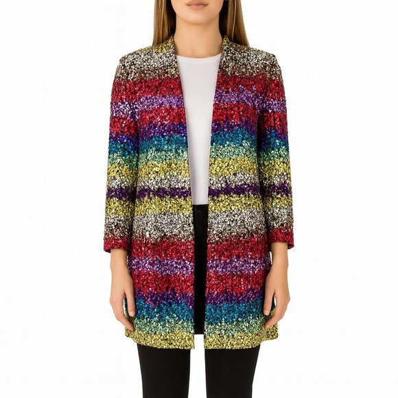 Alice + Olivia Jackets & Blazers - Alice + Olivia Linda Sequin Striped Open Jacket Coat